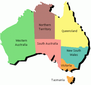 a map of australia with different colored states