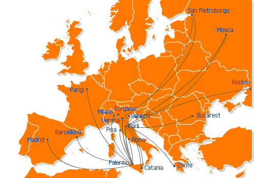 a map of europe with orange lines