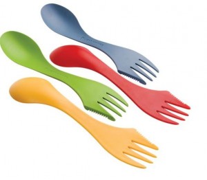 a group of colorful plastic forks