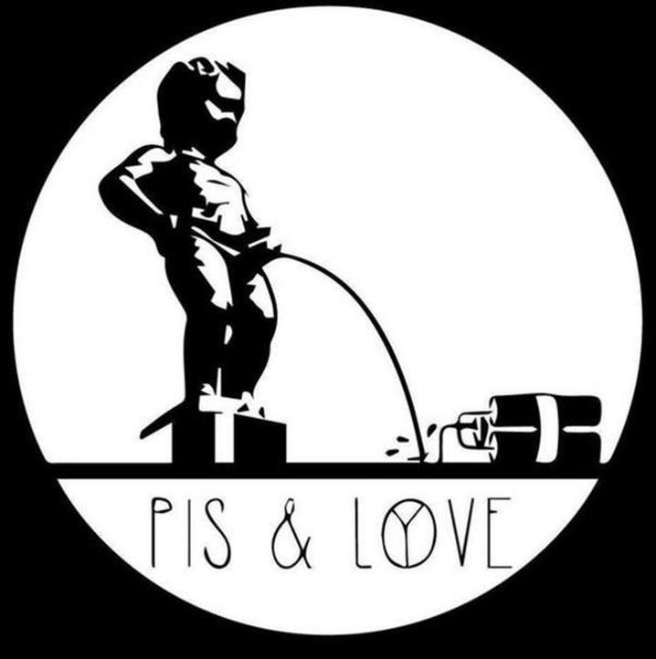 a black and white logo with a person pouring liquid into a can