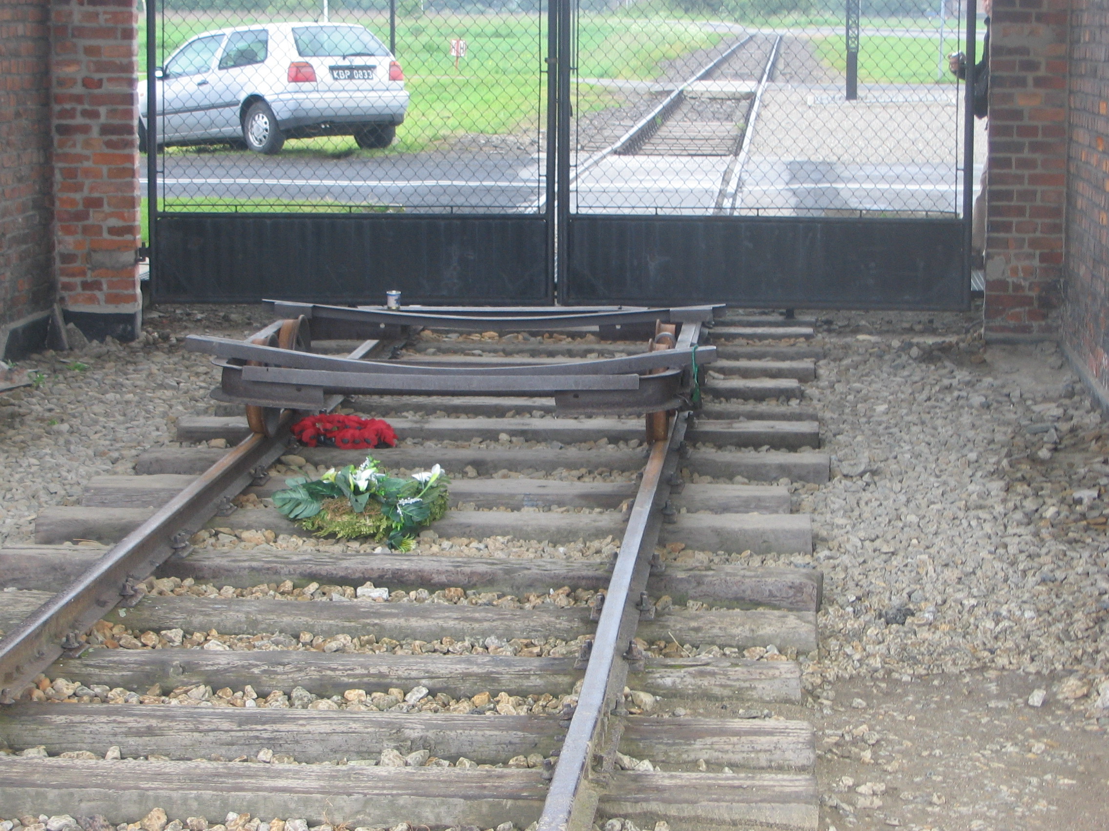 a train tracks with flowers on it