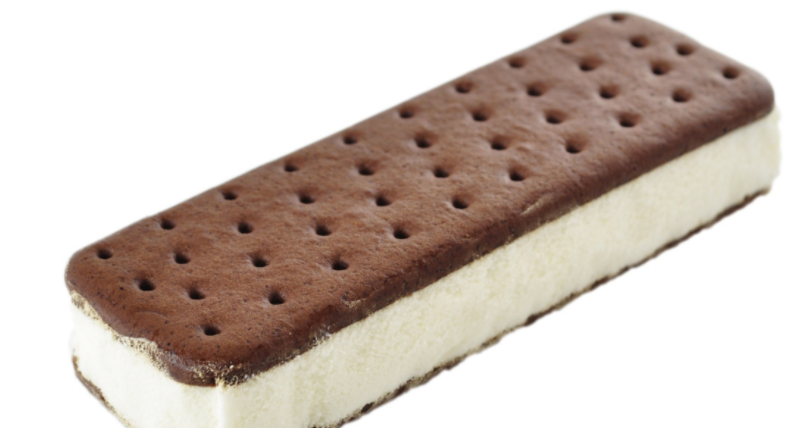a ice cream sandwich with chocolate and vanilla filling
