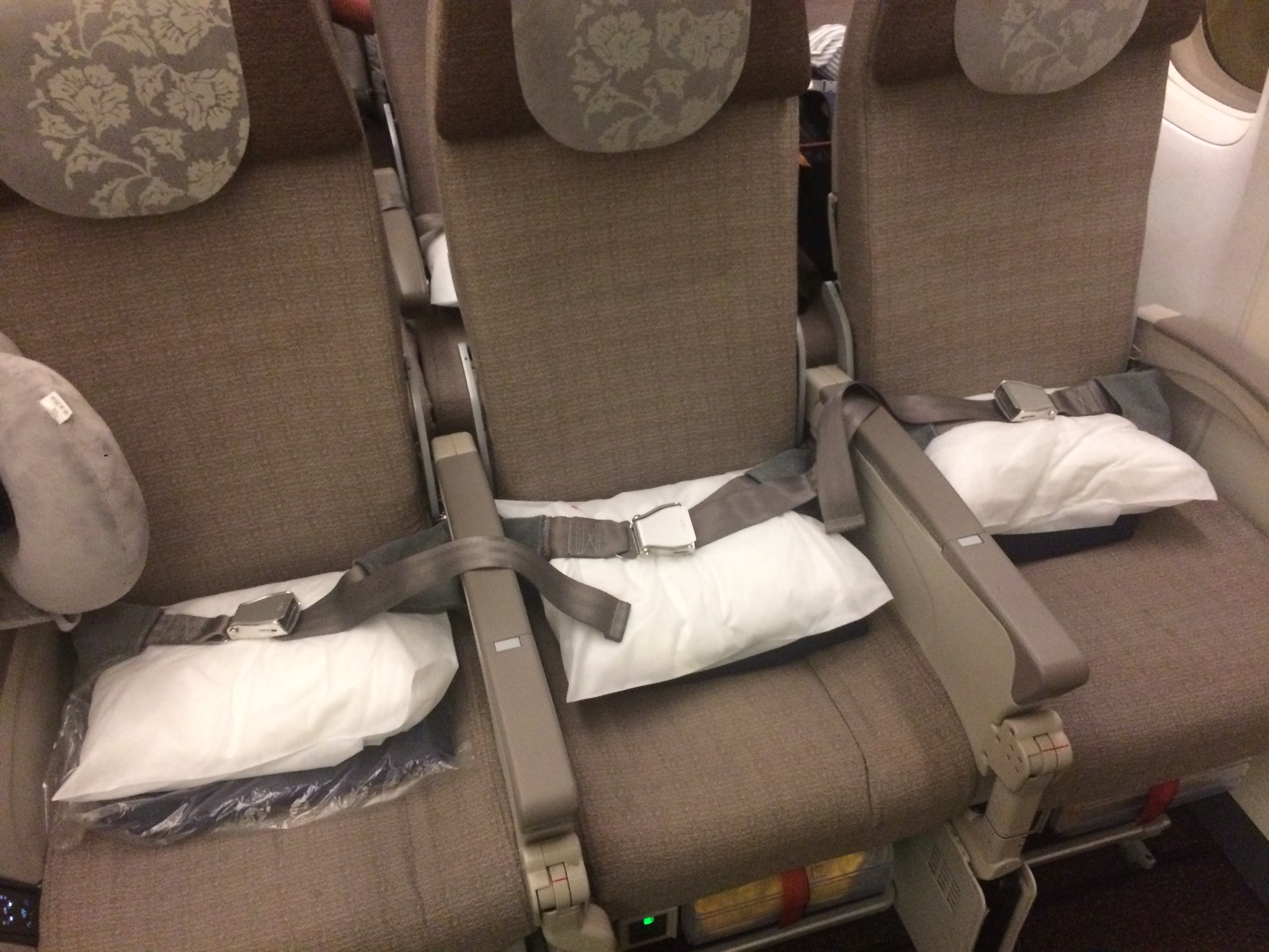 a row of seats with seat belts