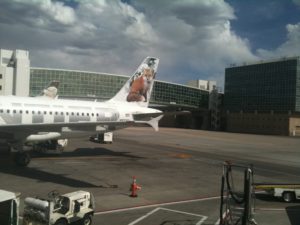 an airplane with a fox on the tail
