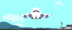 a cartoon airplane flying in the sky