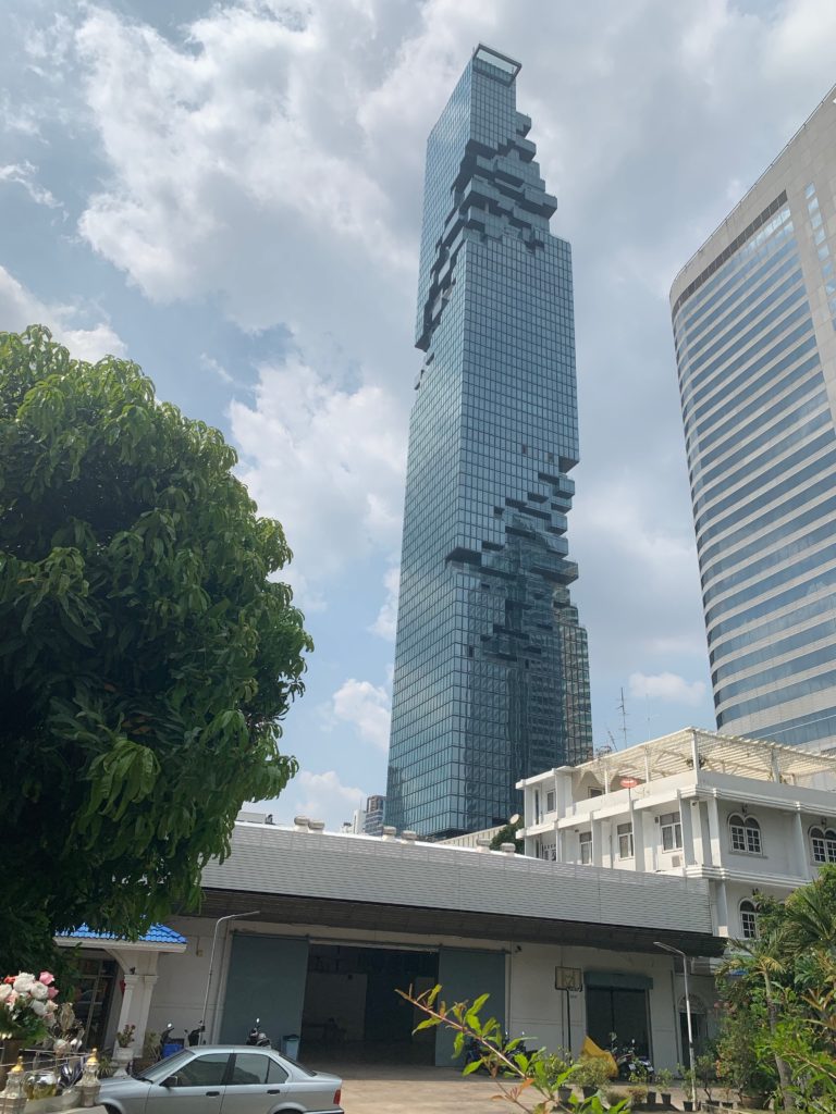 a tall building with a triangular shape