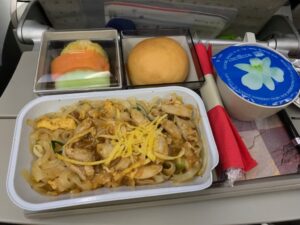 a tray of food on a plane