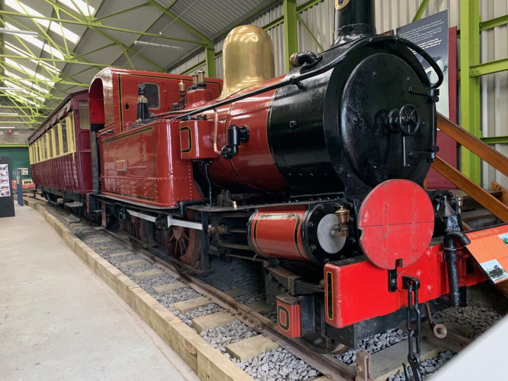 a red and black train