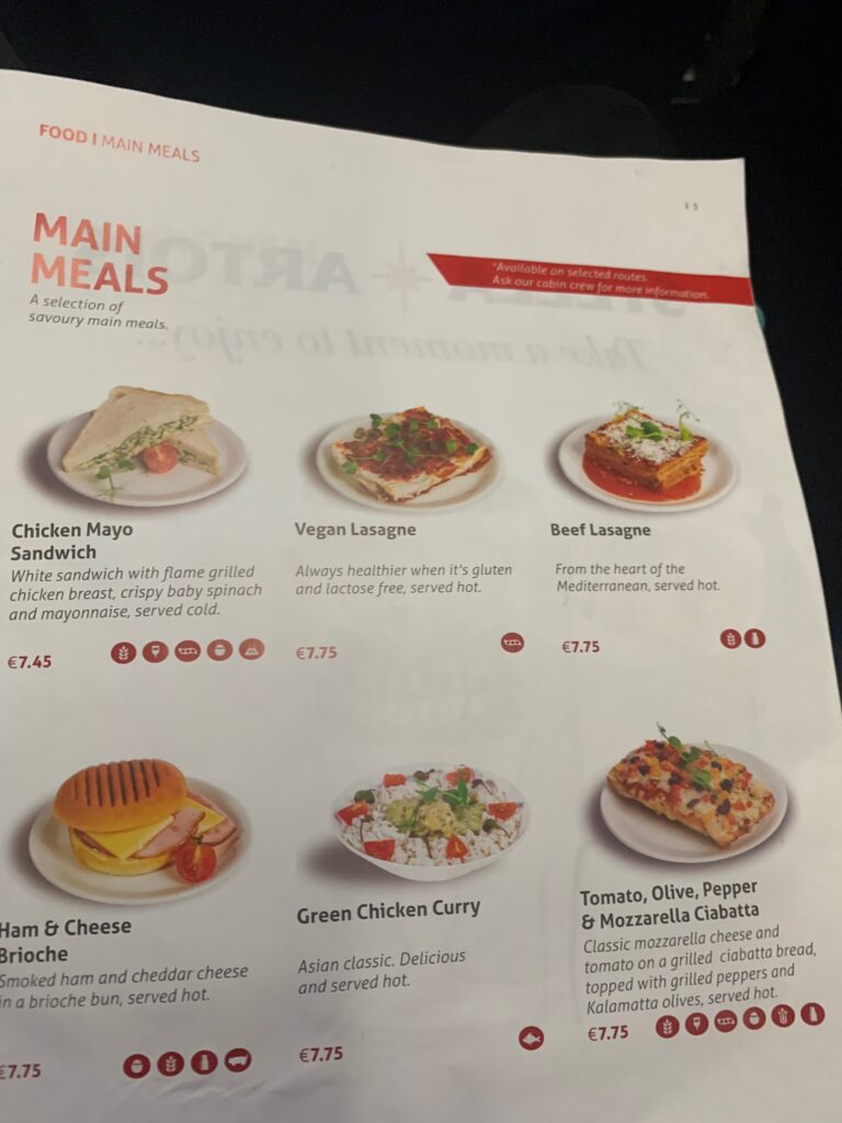 a menu with different foods on it