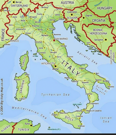 a map of italy with cities and roads