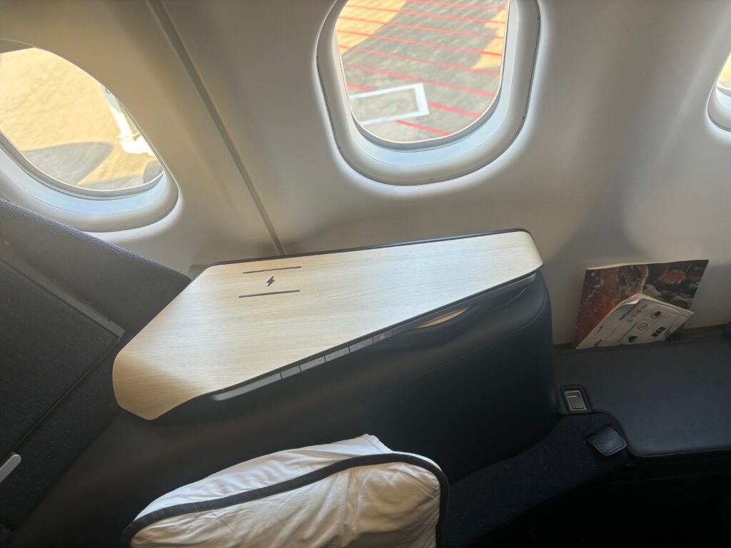 a table on the side of a plane