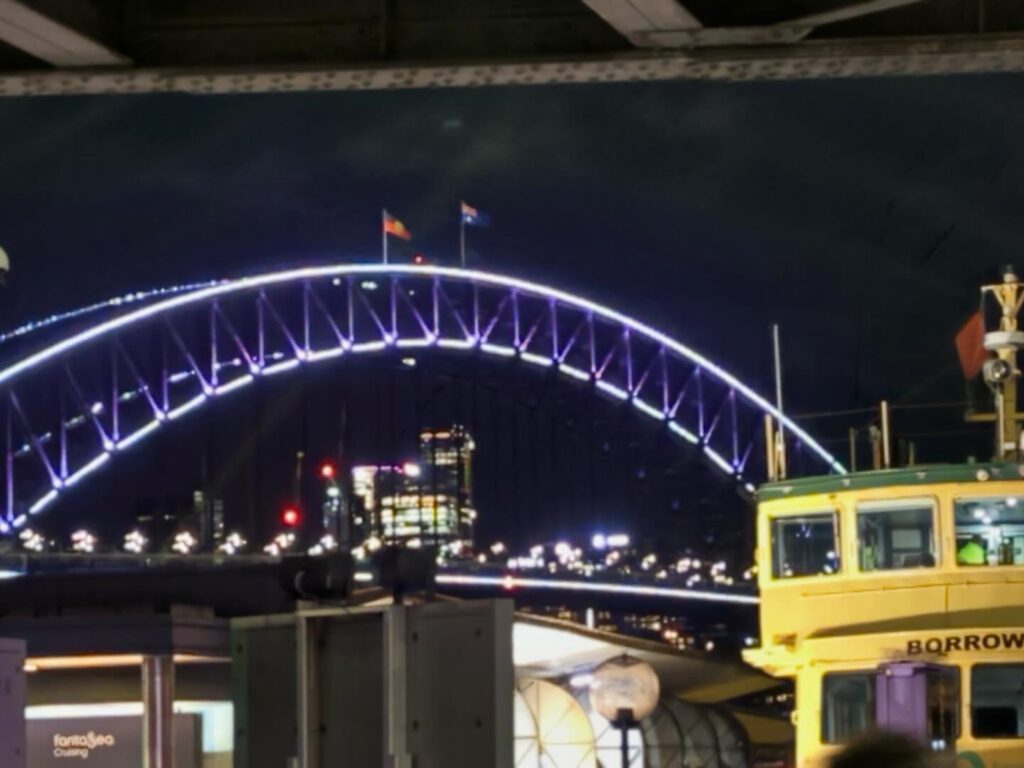 a bridge with lights at night