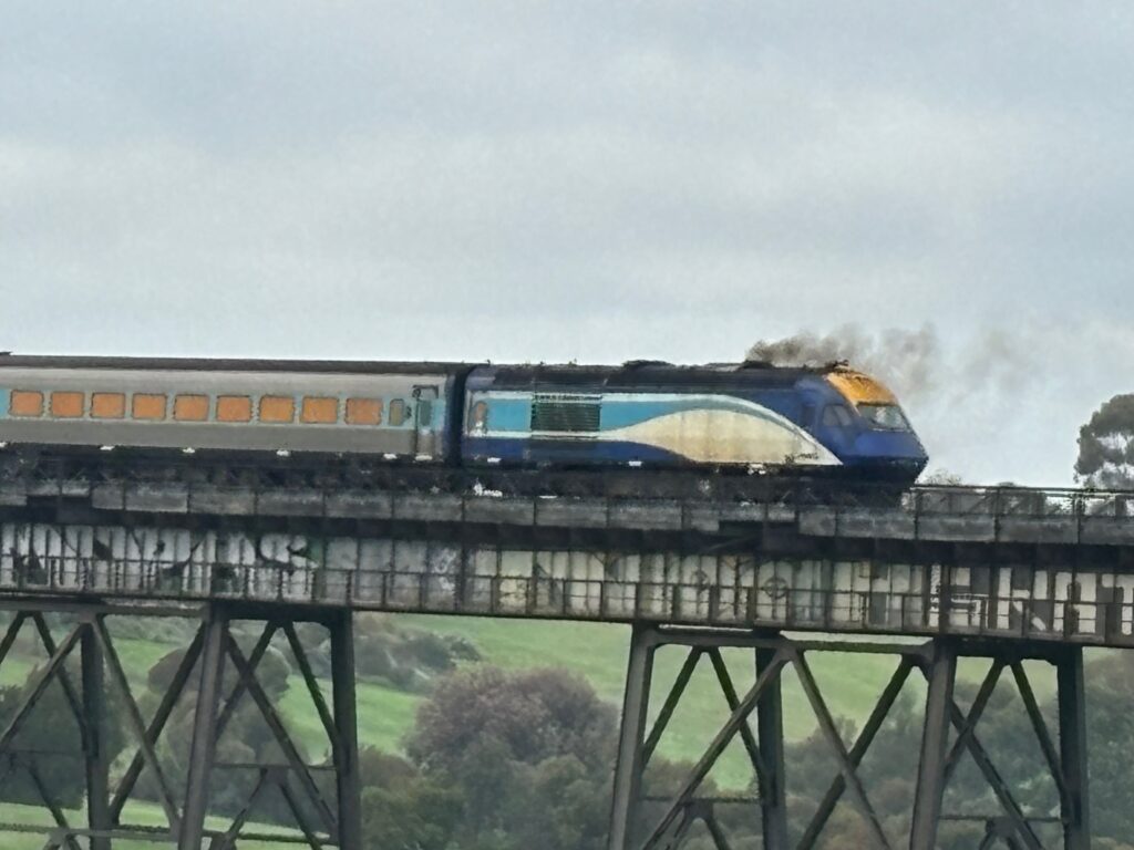 a train on a bridge