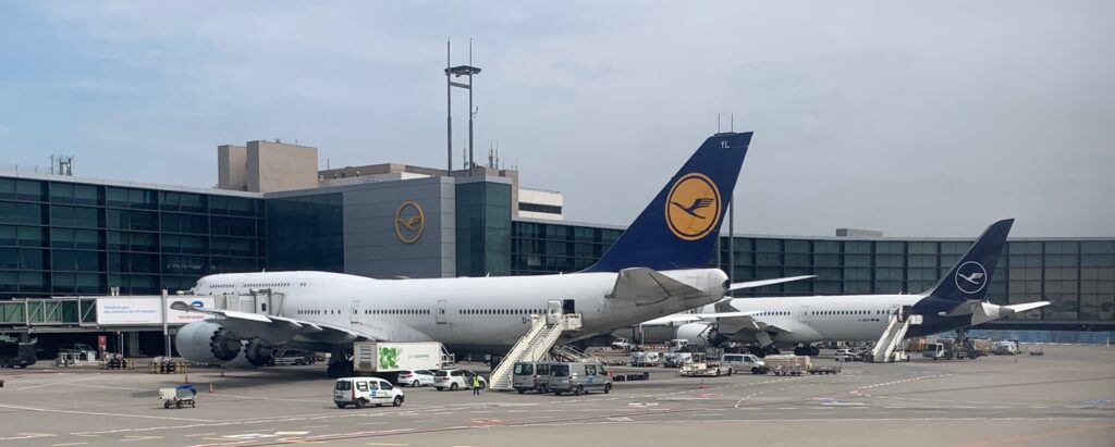 a large airplane parked in a terminal