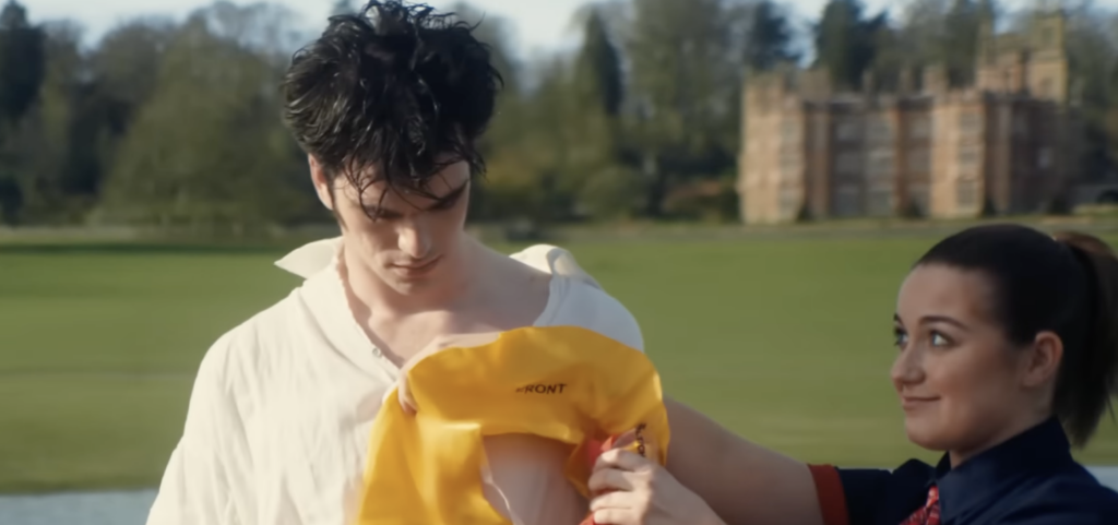 a man holding a yellow object