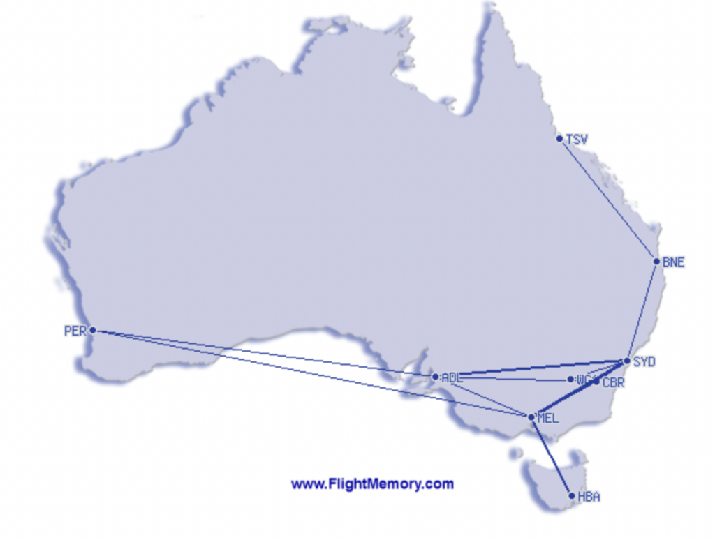 a map of australia with lines and points