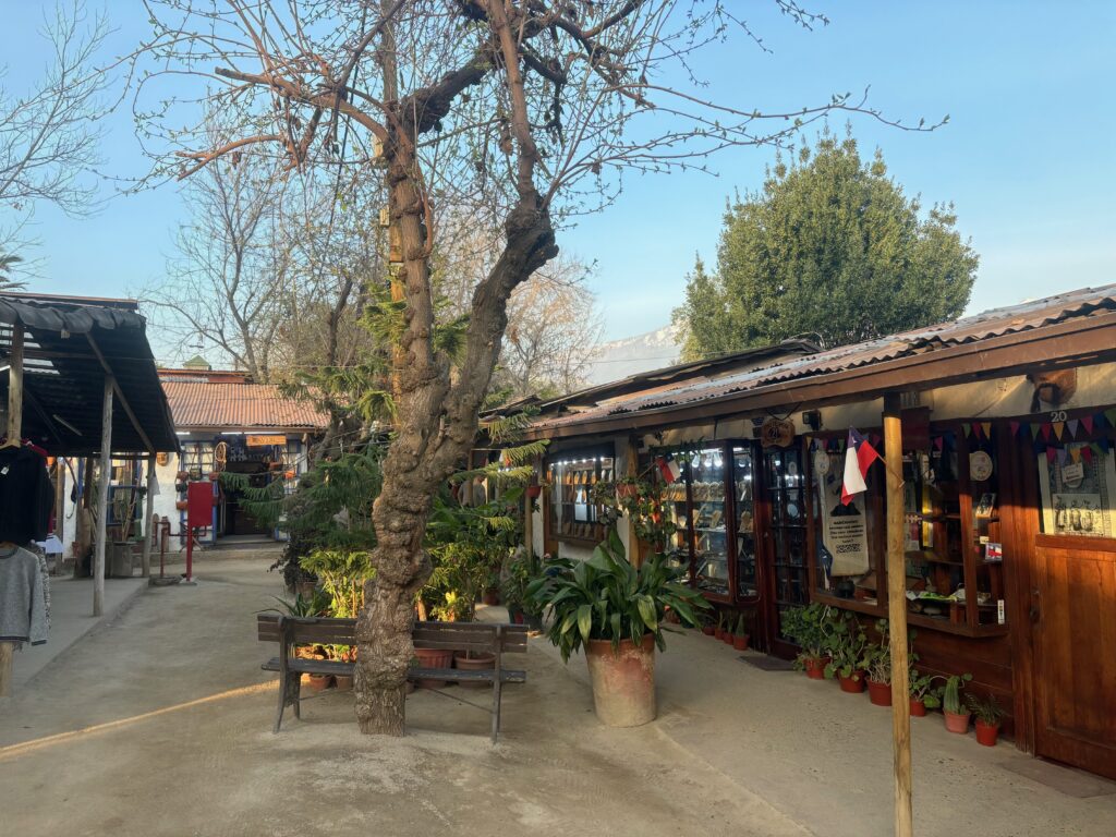 a building with a tree and a bench