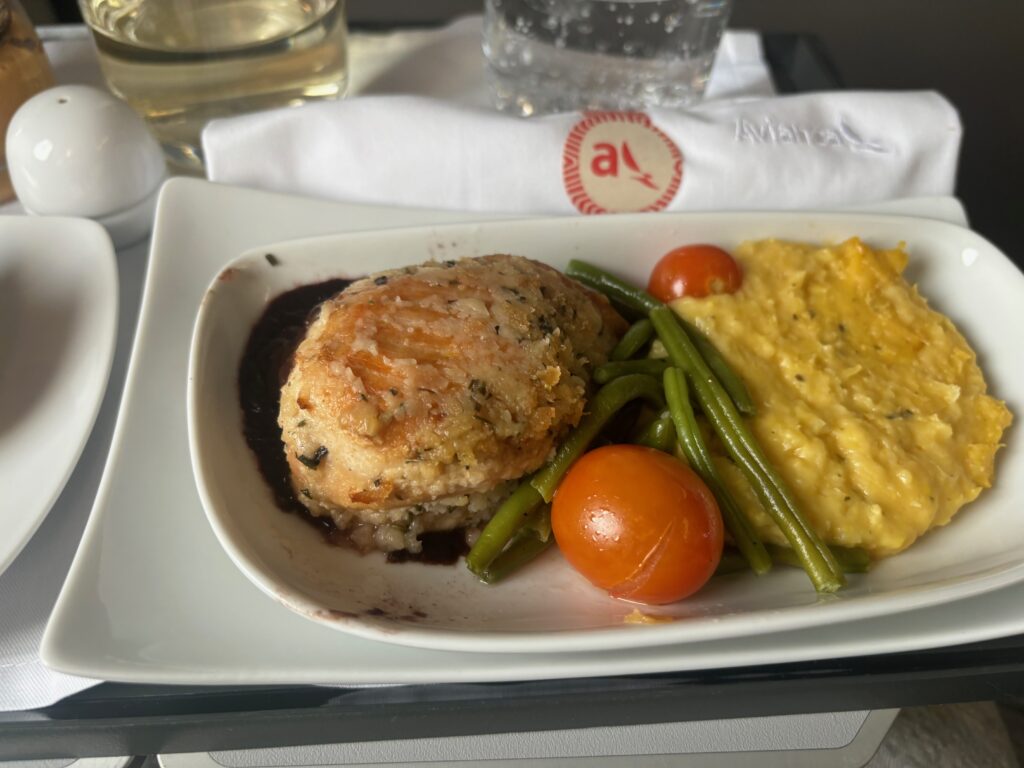 a plate of food on a tray