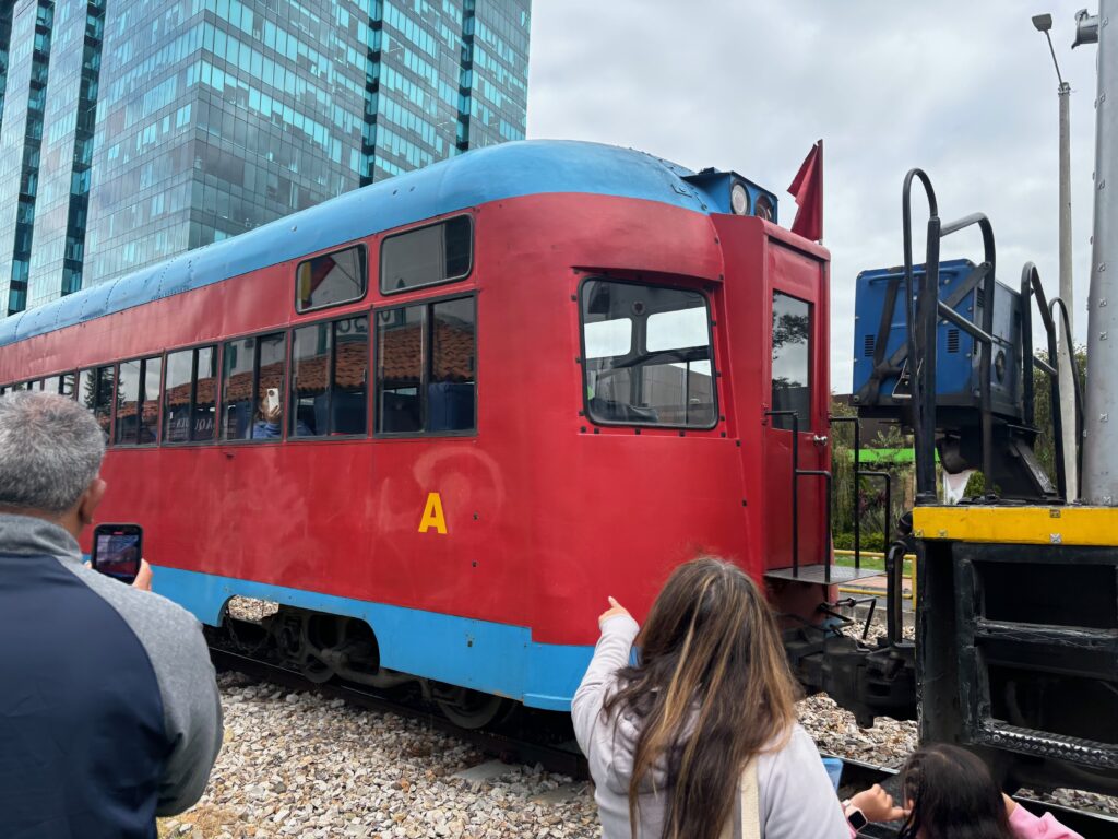 a red and blue train