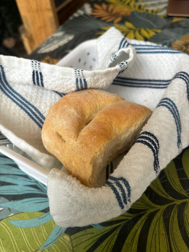 a piece of bread in a basket