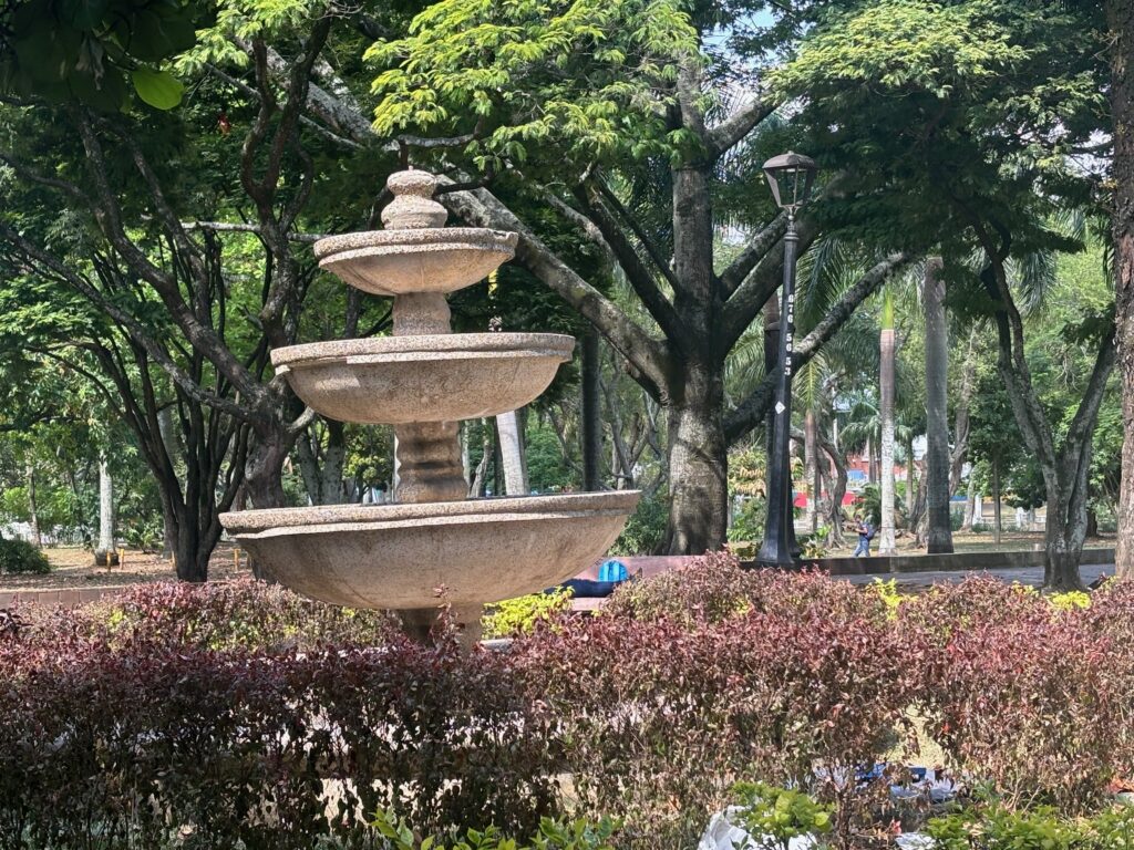 a fountain in a park