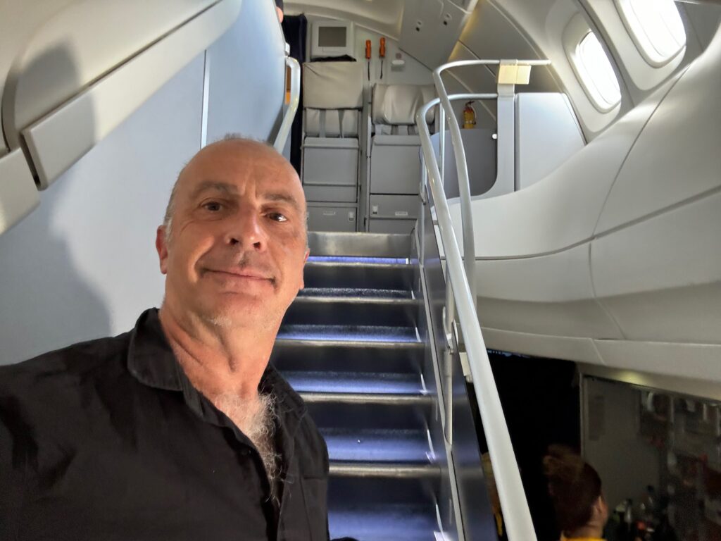 a man standing in a plane