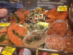 a display of different types of meat