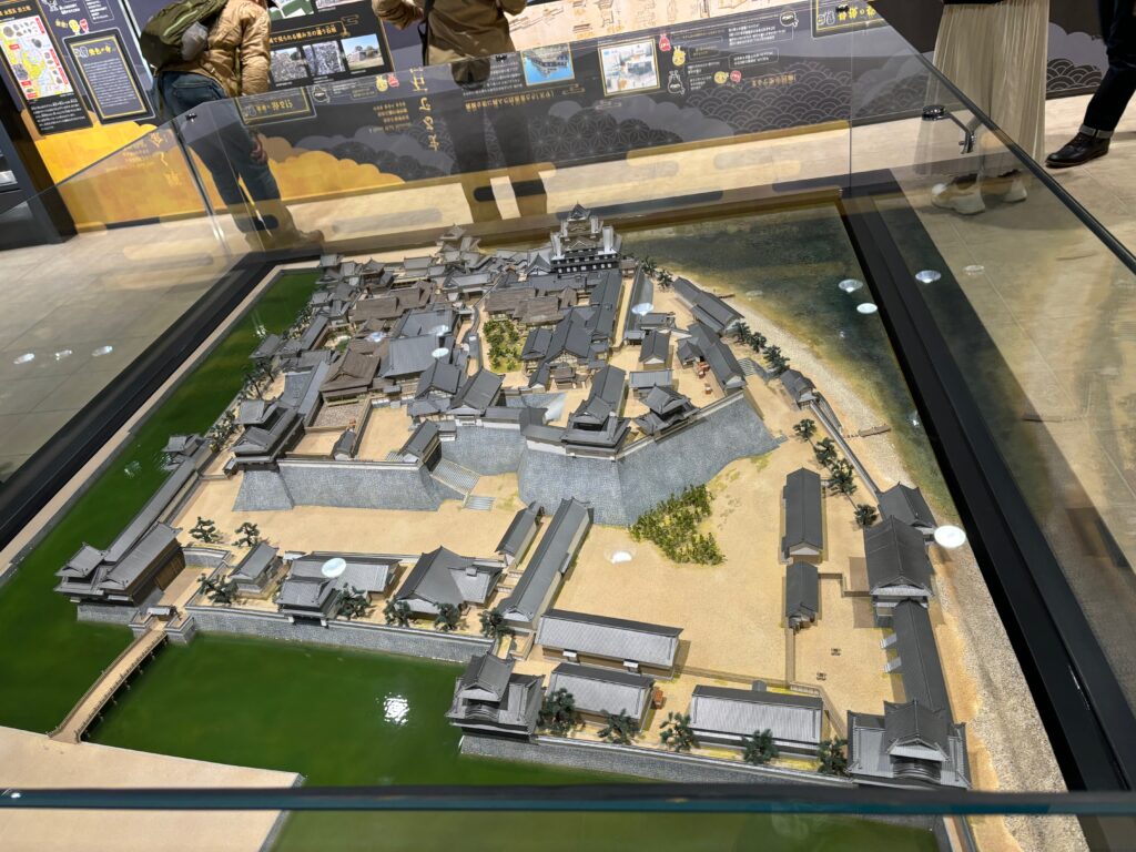 a model of a city in a glass case