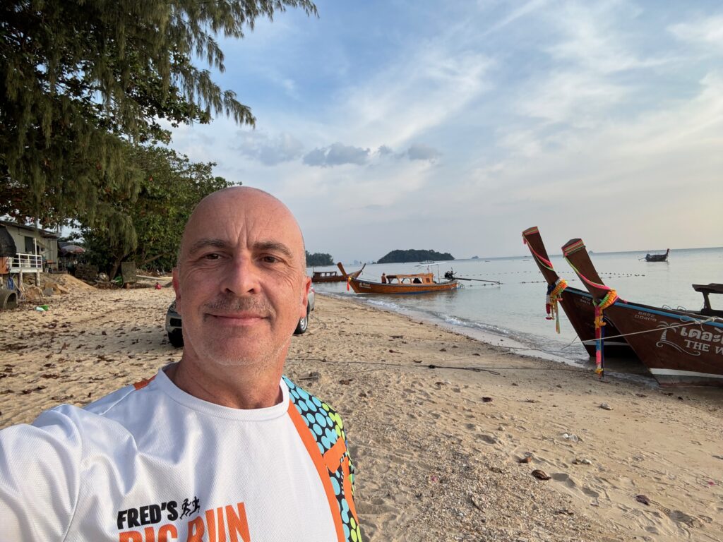 a man taking a selfie on a beach