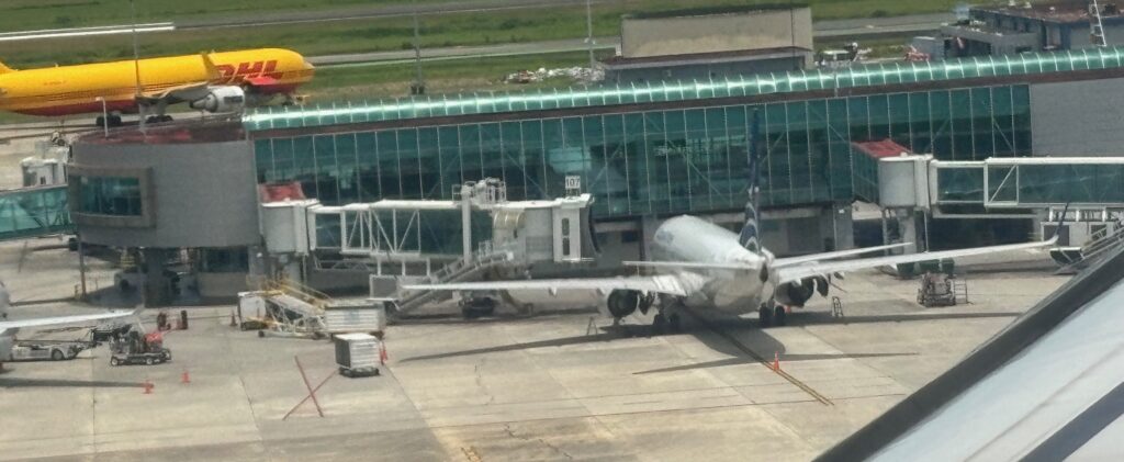 an airplane parked at an airport