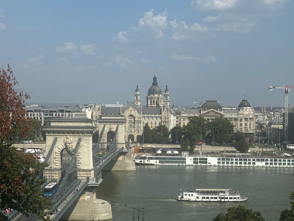 a bridge over a river with boats and buildings