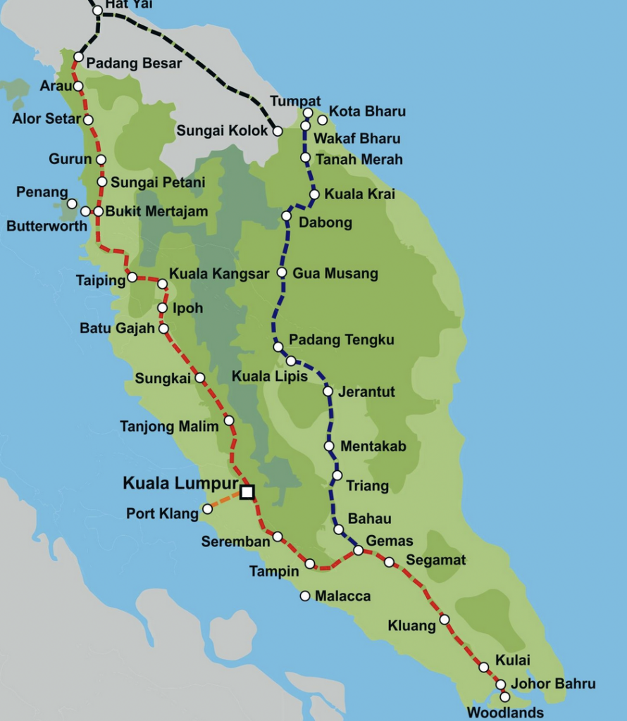 a map of malaysia with a route