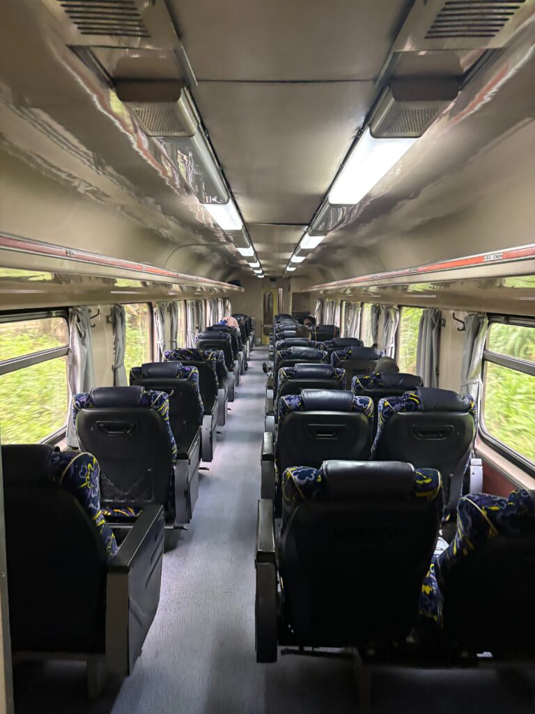 a train with seats on the side