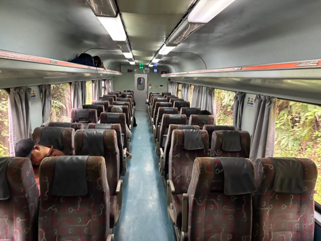 a inside of a train with seats