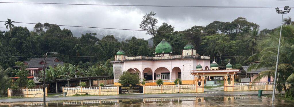 a building with green domes and a fence