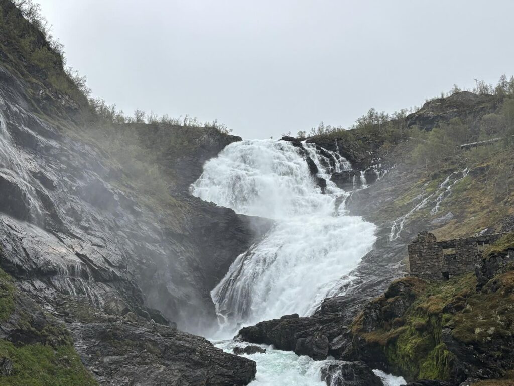 a waterfall in a rocky area