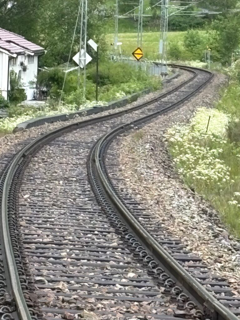 a train tracks going through a rural area