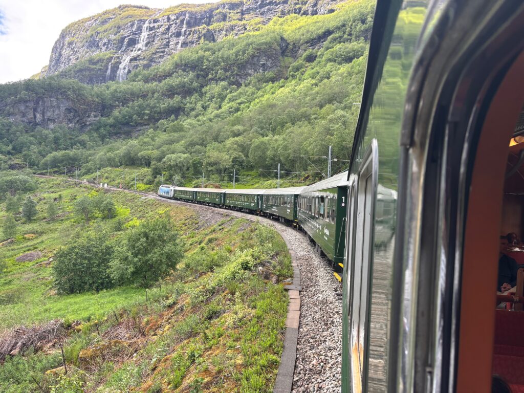 a train going through a valley