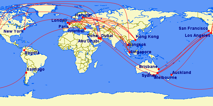 a map of the world with red lines
