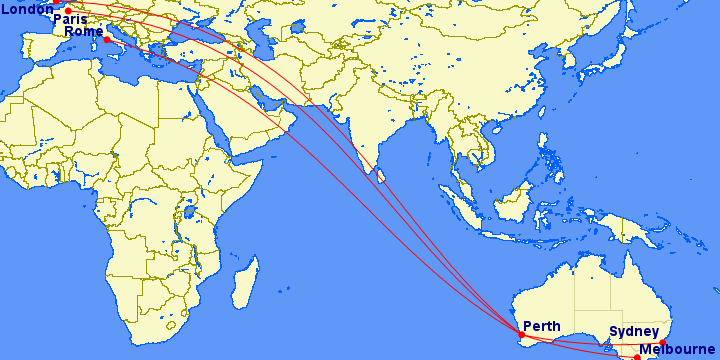 a map of the world with red lines