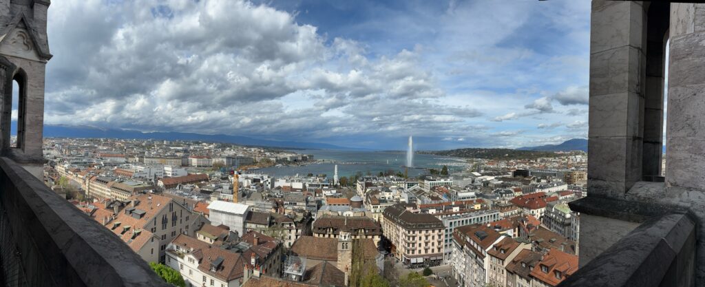 a city with water in the background