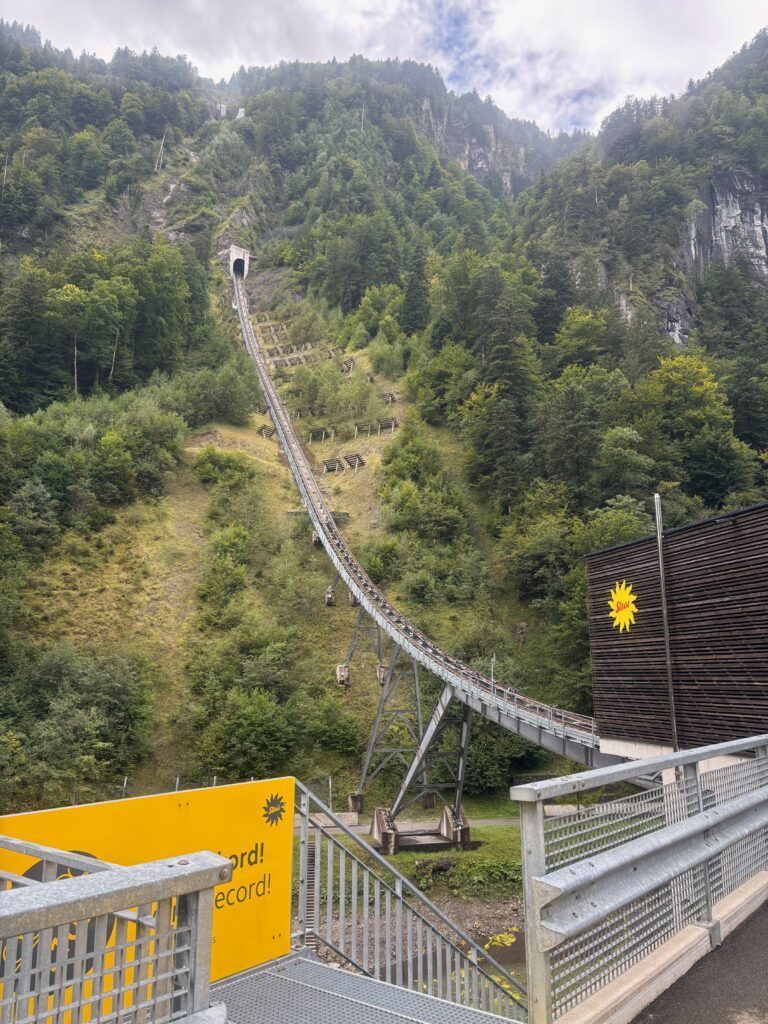 a train going up a hill