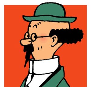 a cartoon of a man with a mustache and a hat