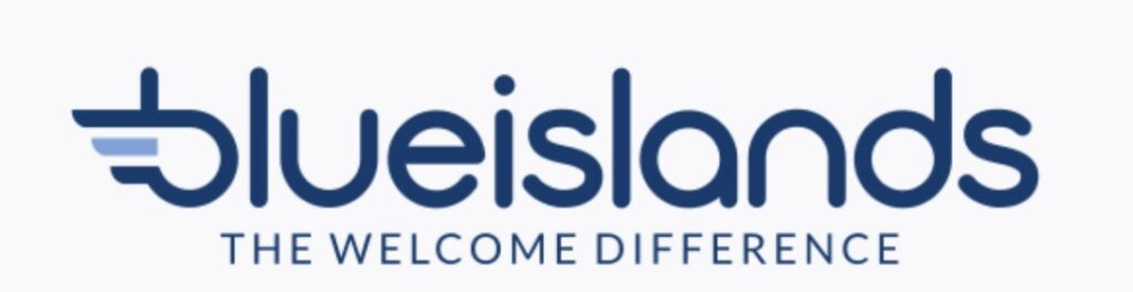 a blue and white logo