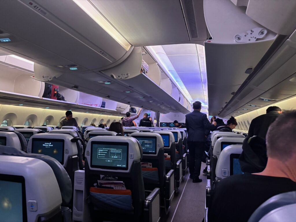 a group of people in an airplane