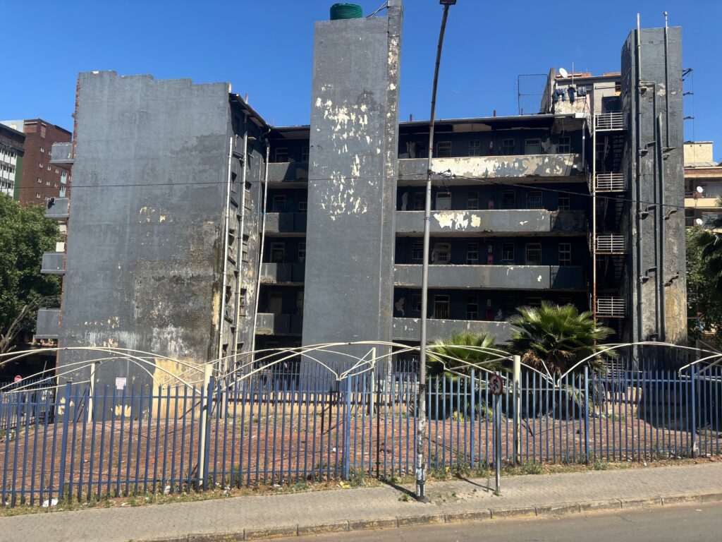 a building with a fence