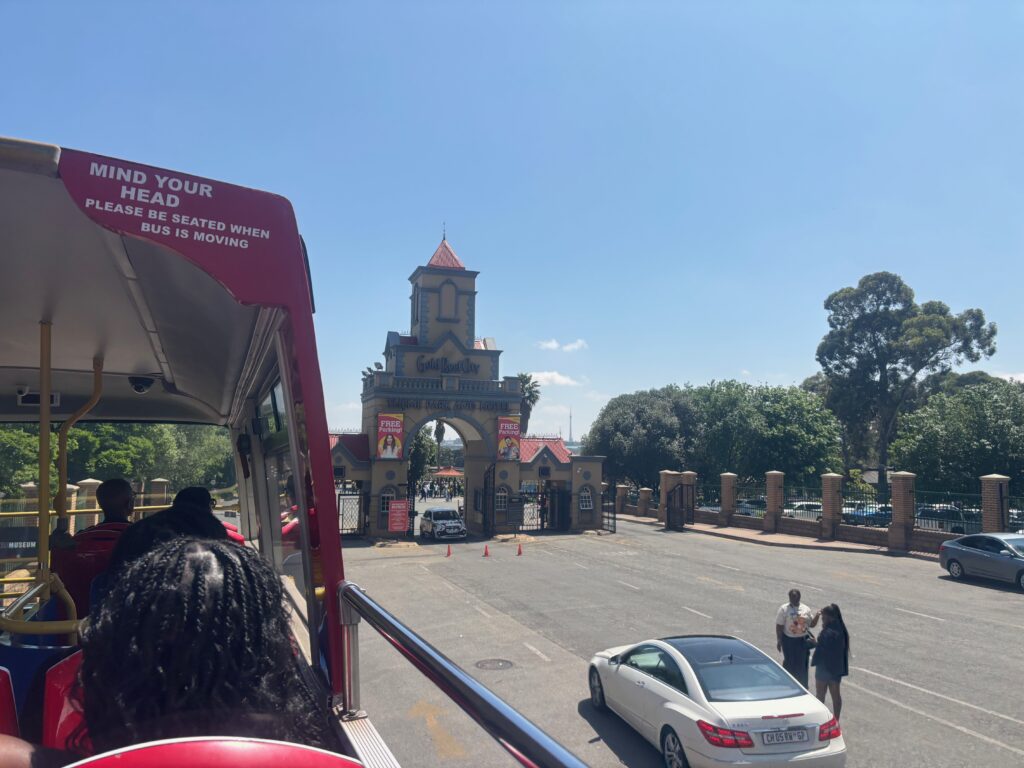 a bus going through a gate