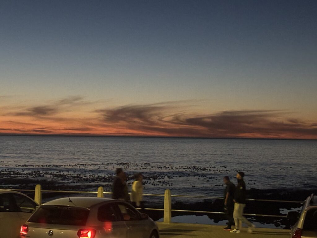 a group of people walking on a dock by the water