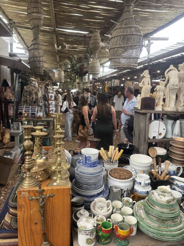 a group of people in a market