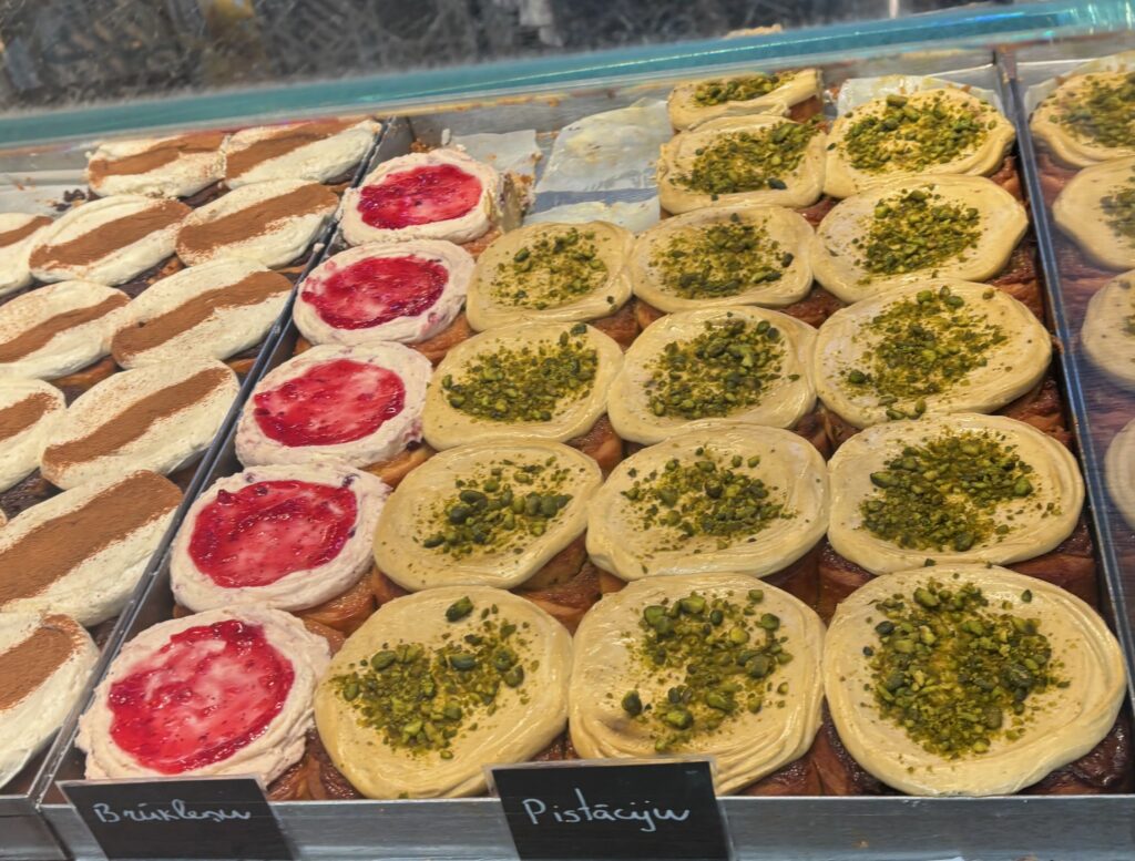 a display case of pastries